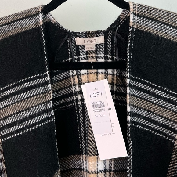 NWT Loft Fringe Plaid Blanket Wrap Sweater Cardigan - Picture 5 of 7